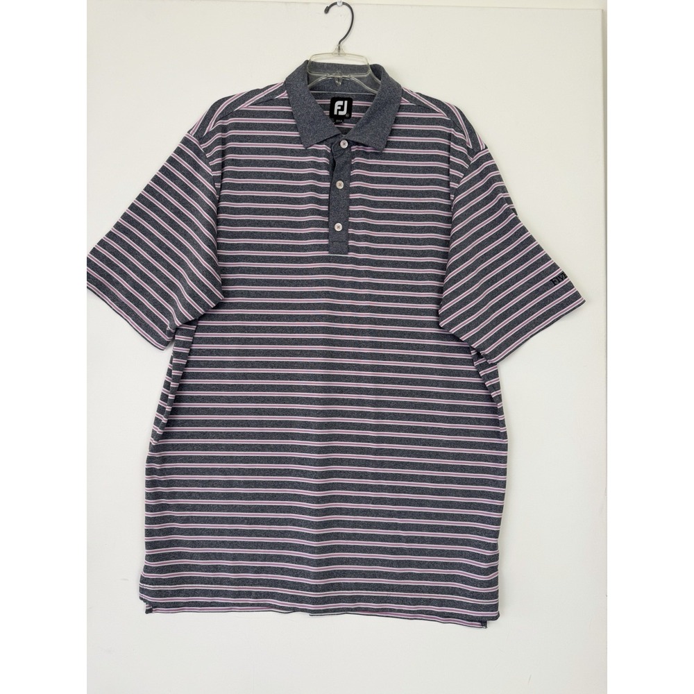 FootJoy Men's Polo Shirt Striped Gray/Pink Size XL Performance Stretch Five Oaks